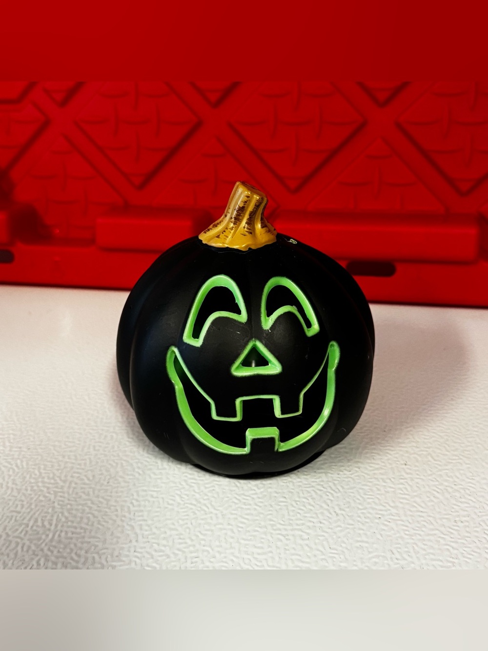 Black Pumpkin LED Accent Figurine with Green Glow